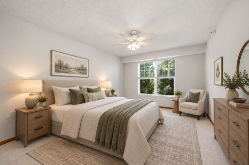 Primary Bedroom - Some rooms styled by AI, property is currently awaiting a new homeowner.