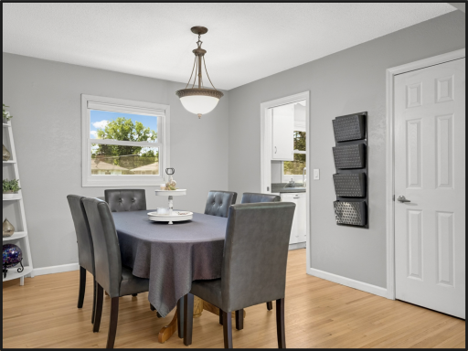 Dining room with view of both backyard and front yard