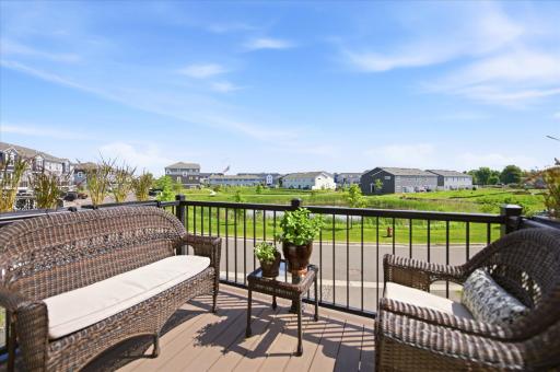 right off the dining room is the deck. A great place to relax and enjoy the views. Just steps the other direction is the park which has walking paths, playground equipment and room to run!