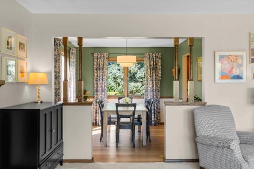 The formal dining room is open to both the living room