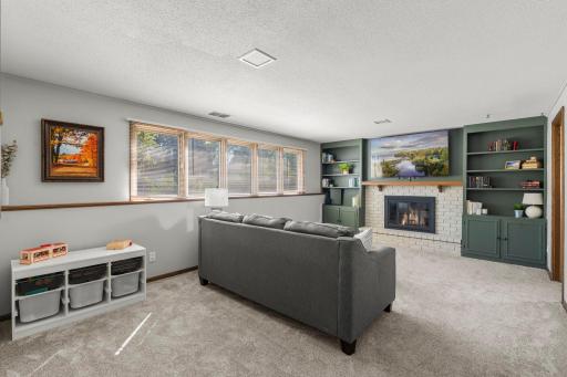 The lower level family room is so spacious.