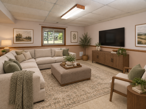 Lower level family room with extra space for play area or workout room. *virtually staged