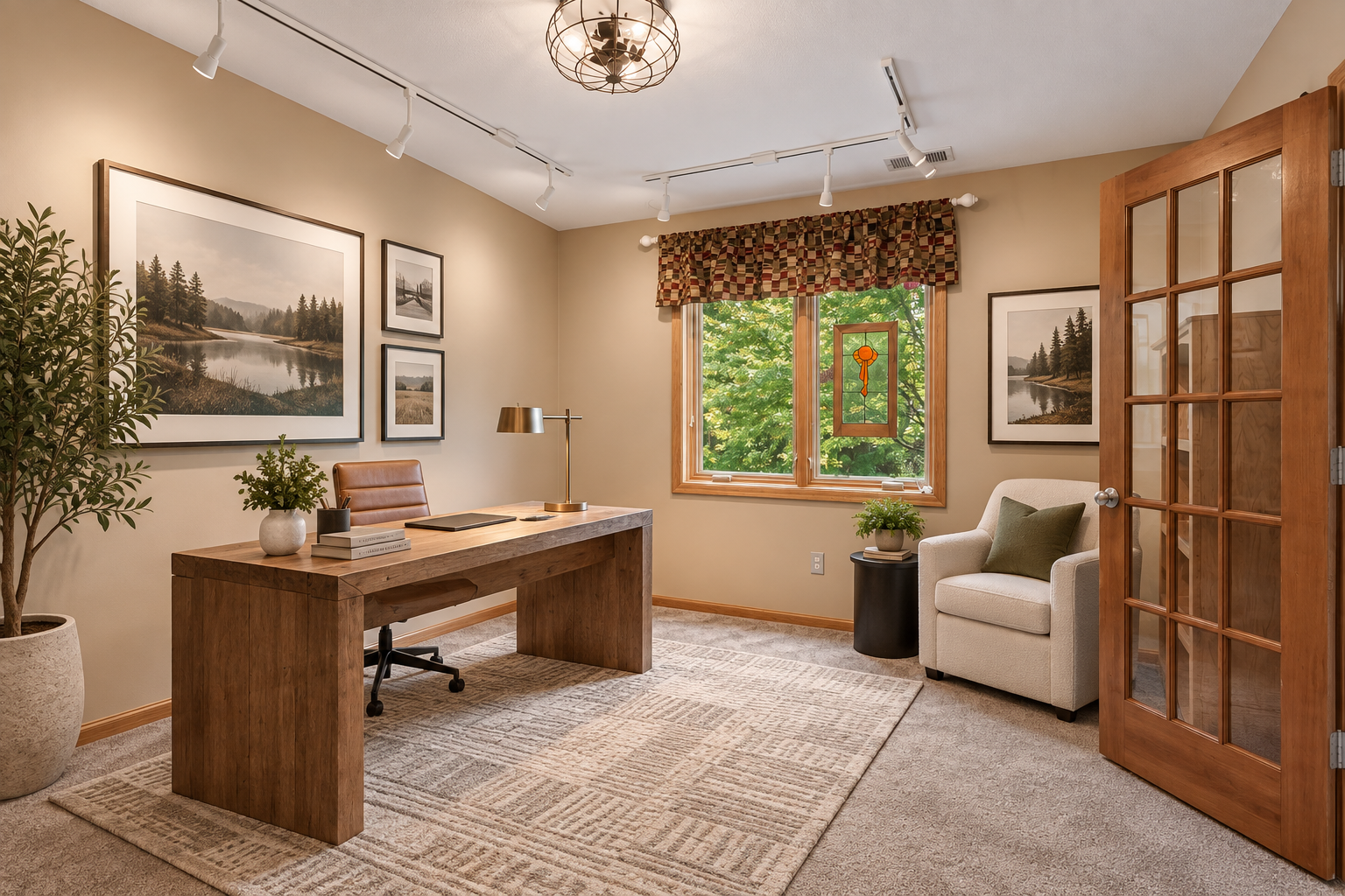 Lower level office behind French doors. Virtually Staged