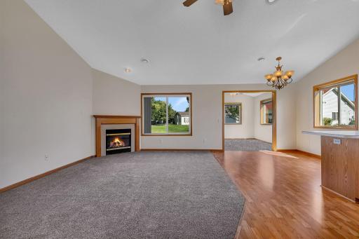 The spacious great room features a gas fireplace and offers a fantastic open concept layout bringing everyone together when entertaining or lounging