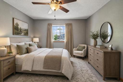 Primary bedroom, virtually staged