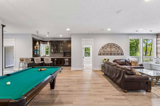 Expansive lower-level entertainment space.