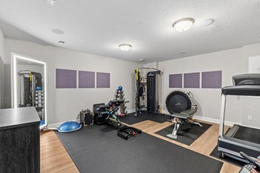 Large media/workout room in lower level.
