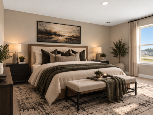 Primary bedroom with tons of space and loads of natural light. *Photo of similar home. Virtually staged.