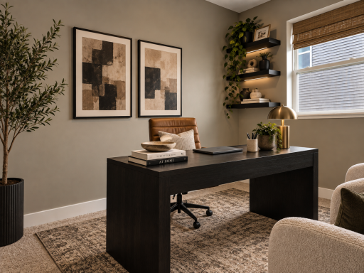 Situated right off of the living room, find yourself a private office/den. *Photo of similar home. Virtually staged.