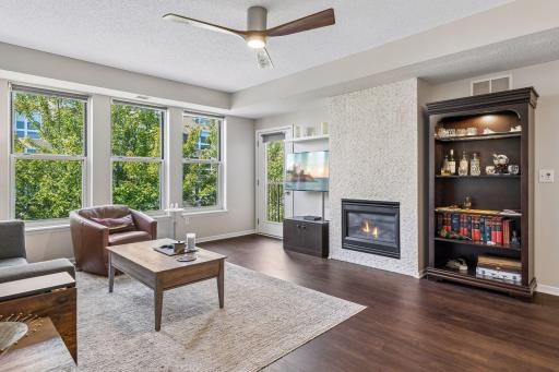Gas fireplace + Balcony entry