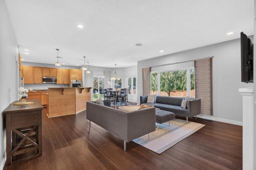 Gorgeous wood flooring throughout the open layout main floor.