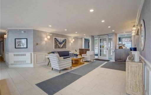 Inviting sitting area at the entry of the complex welcomes residents and guests.