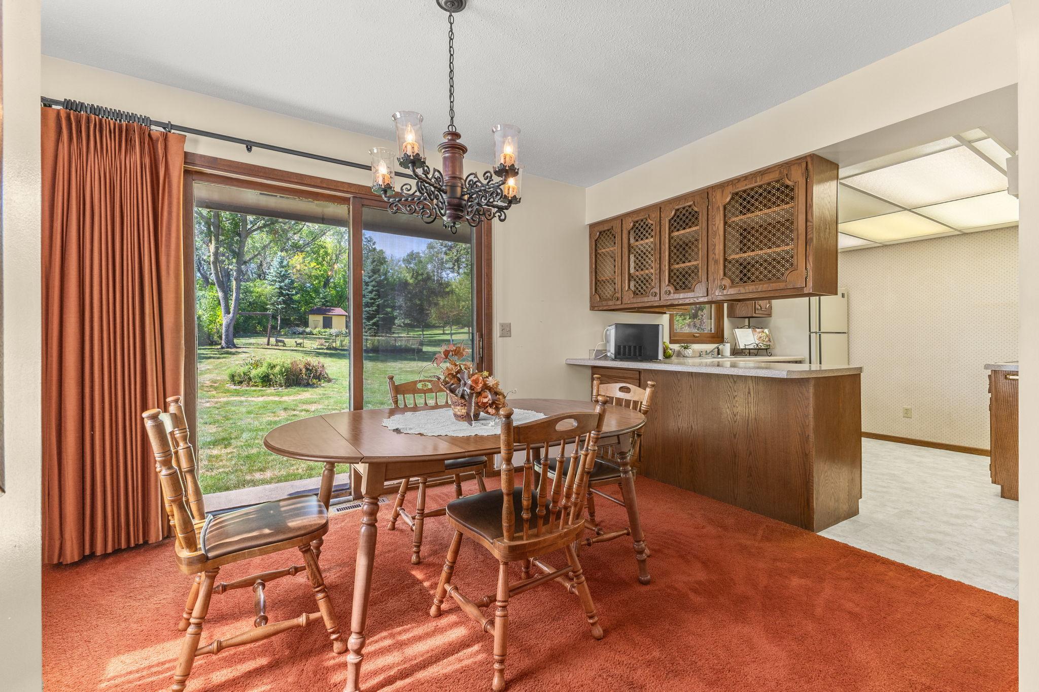 Dining Room and gorgeous MCM chandelier over the table.