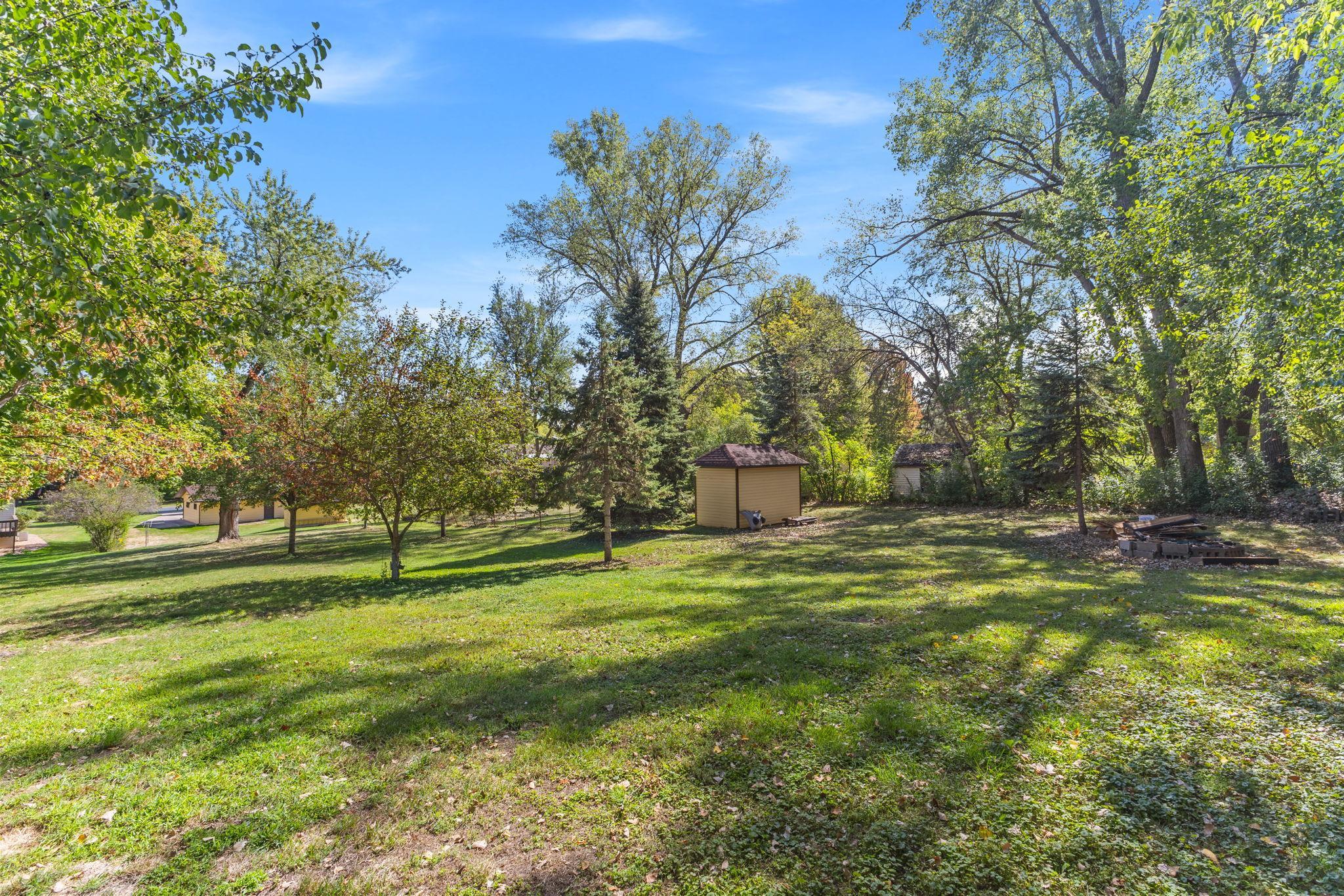 Backyard with tons of mature trees.