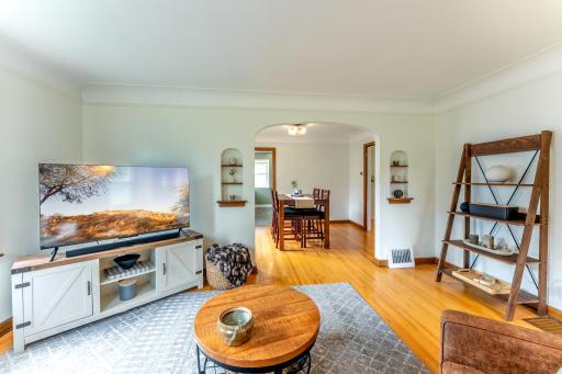 Note the charming built in shelves and arched doorways.