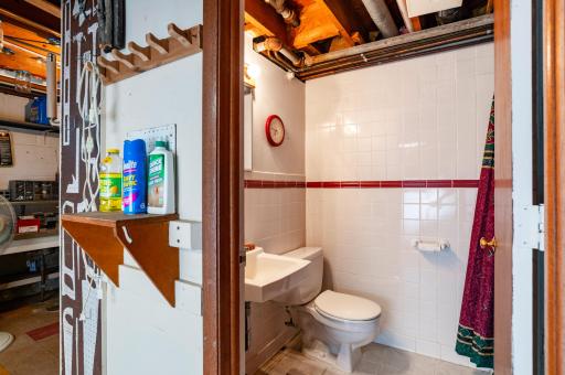 Lower level 3/4 bath and workshop area.