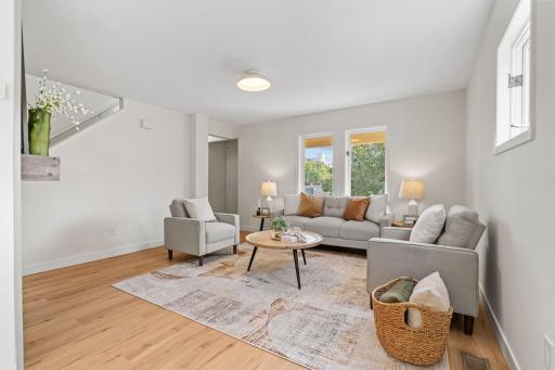 View of the living room facing the front entry