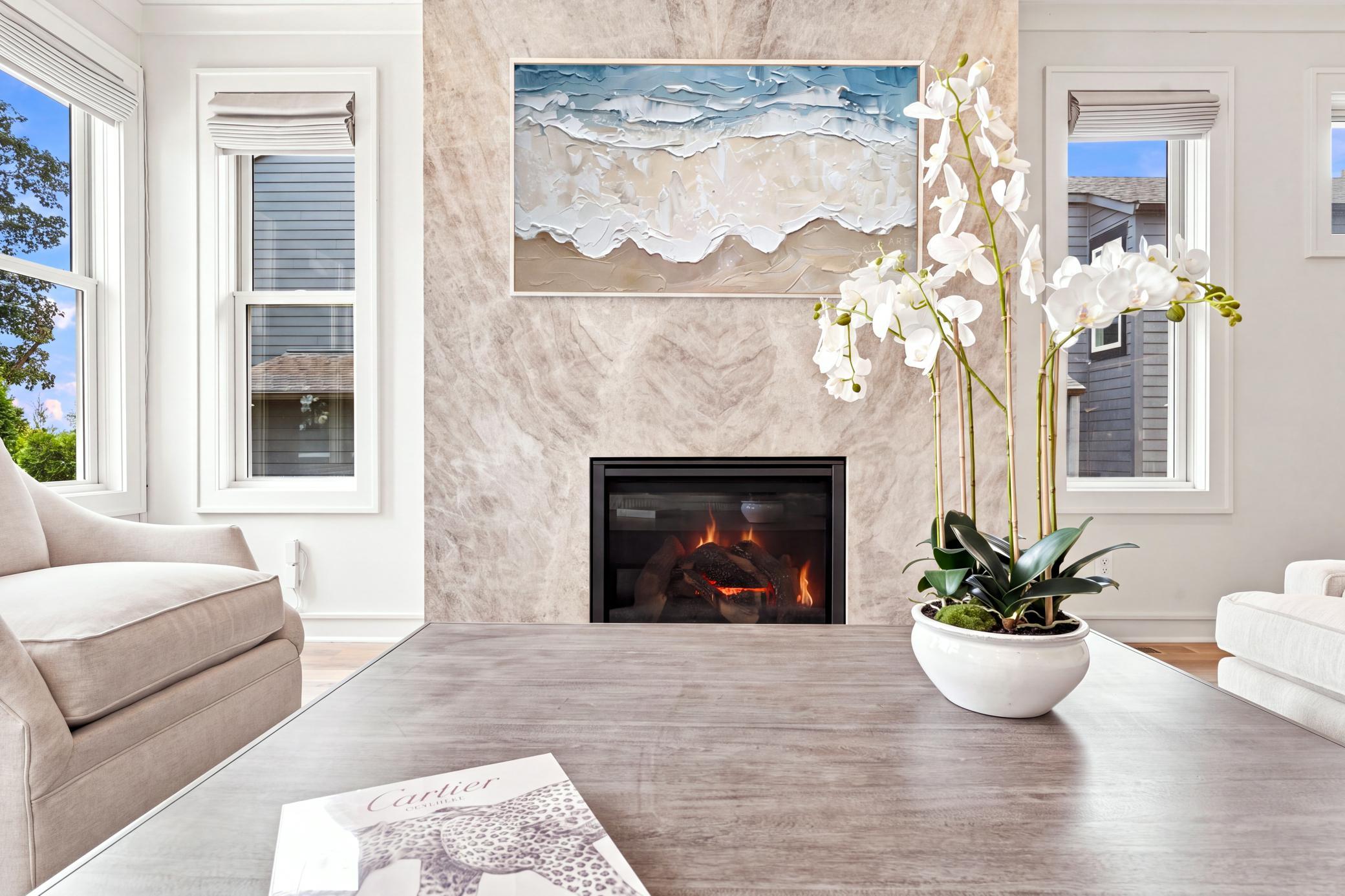Floor to ceiling fireplace