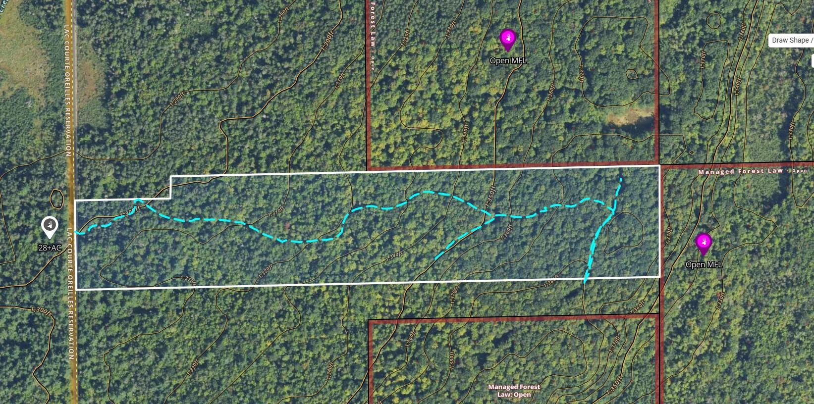 Parcel Map. The light blue lines are is the road through the land