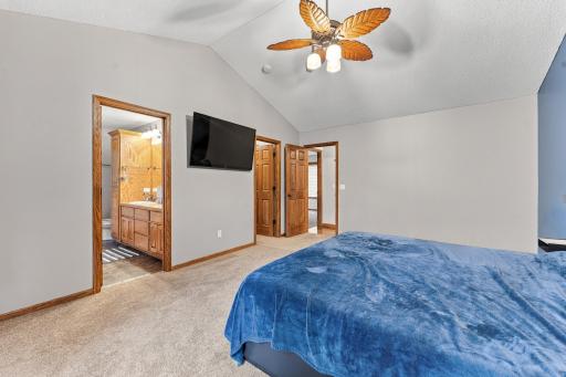 Primary bedroom with private bath and walk in closet with organizers