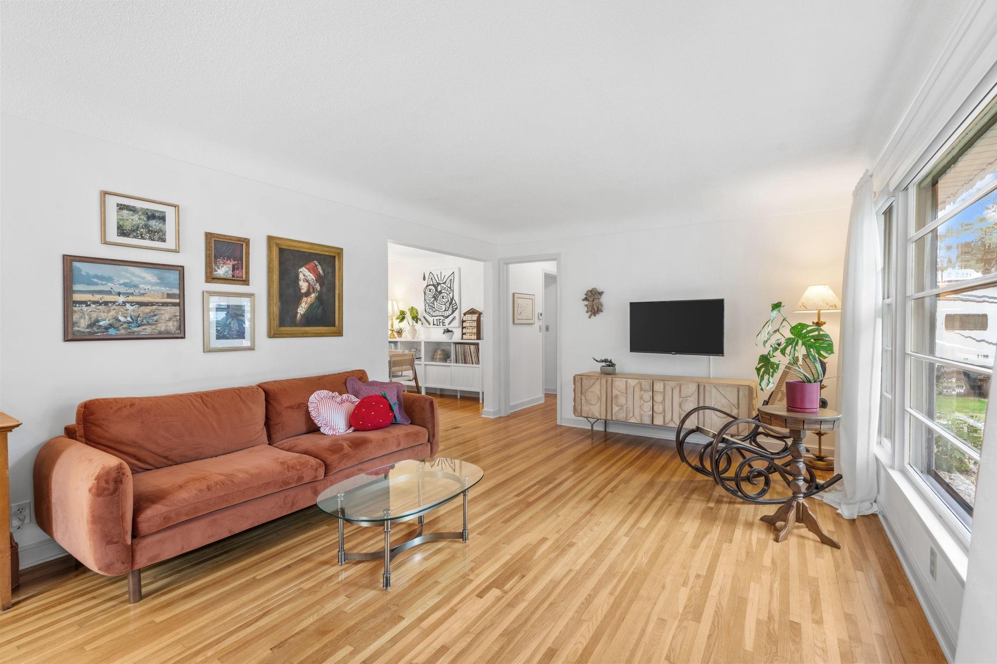 Main Level Living Room w/ Oak Hardwood Floors