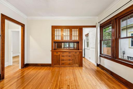 Character-rich built-in cabinetry with storage and display space