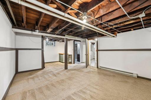 Lower-level living area with convenient bathroom access