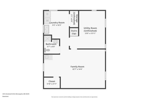 Lower-level floor plan with family room and utility spaces
