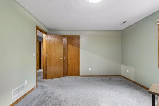 Larger lower level bedroom with closet, overlooking the lower deck