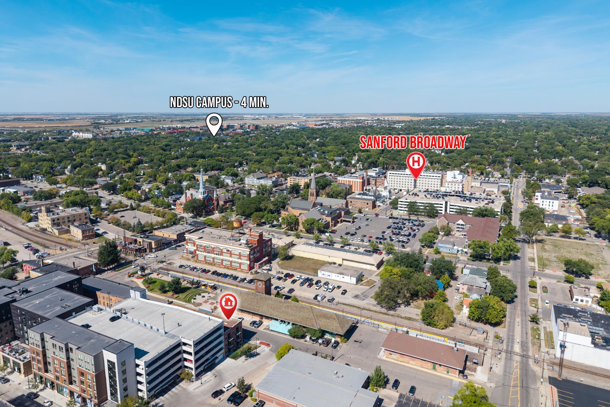 Drone view facing northeast