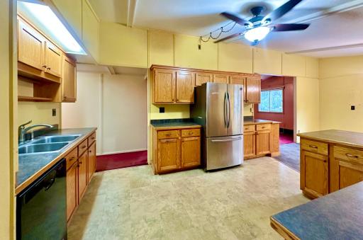 This kitchen view is from the back entry.
