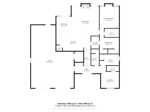 Floor Plan — Thoughtfully designed 1,963 sq. ft. main level featuring open-concept living, spacious primary suite and two guest bedrooms, two baths, an impressive oversized tandem garage and two covered porches. Final Blueprints Available