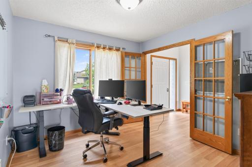 Looking for that work from home office space? Here's a bright and cheerful office space with large window and French doors. Could also be used as a bedroom if needed, as it has a closet.