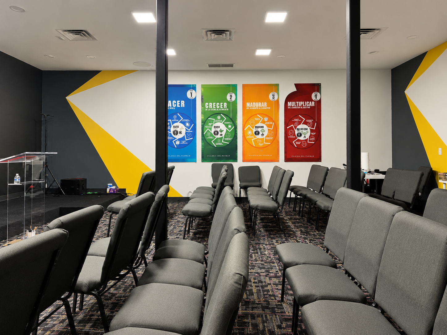 Lower level meeting space. Great for youth or other smaller gatherings.