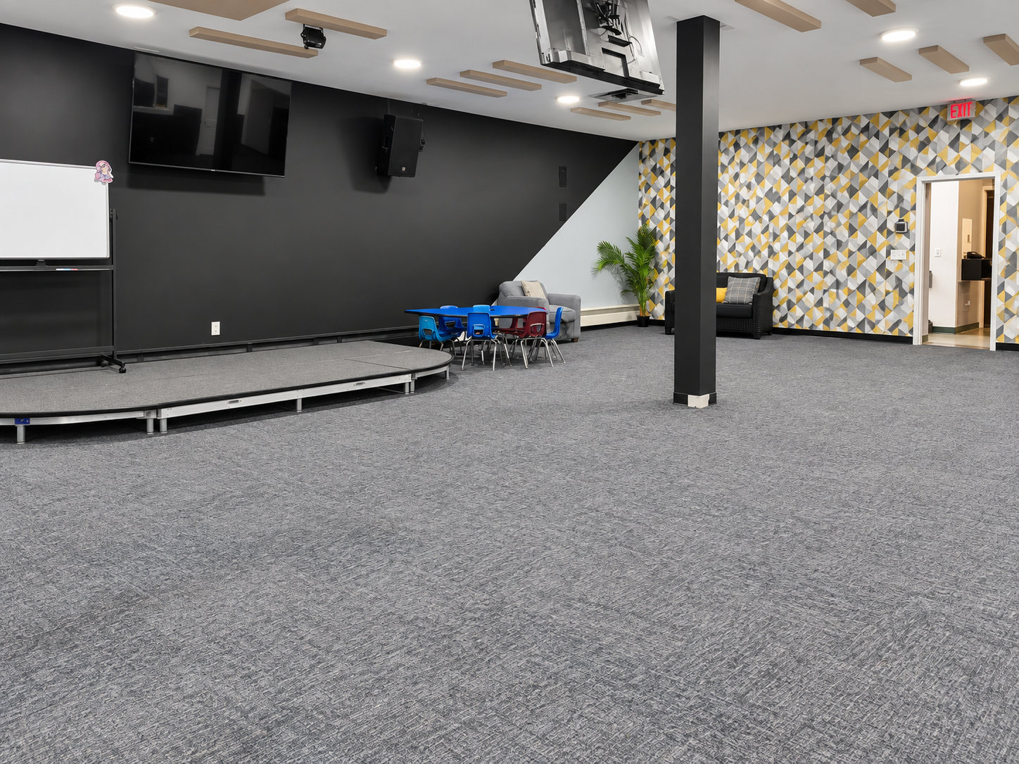 Lower level community room used for children church.