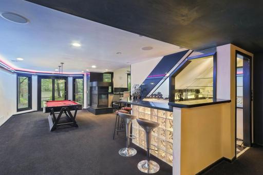Lower Level Wet Bar, Customer Neon Lights Around the Billiard Room