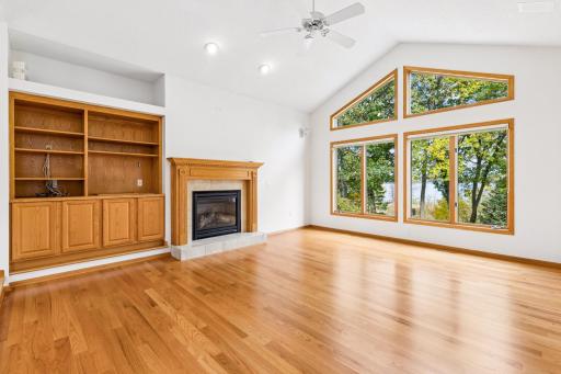 Sunken grand living room with wall of windows that showcases that million dollar view!