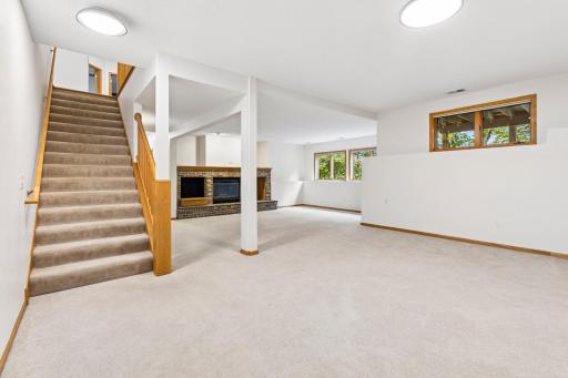 Spacious and open lower level family room.