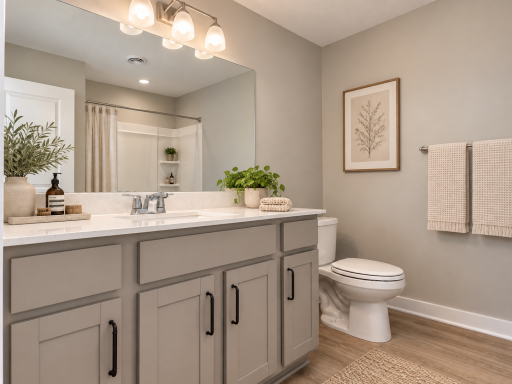 Upper level main full bathroom. *Photo of similar home. Virtually staged.