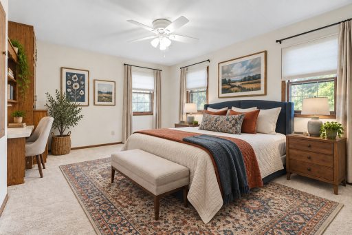 The 3rd and largest upper level bedroom virtually staged