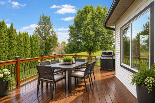 Step outside to the expansive deck overlooking the lush fairways of Boulder Pointe Golf Courseâan ideal setting for morning coffee, outdoor dining, or evening sunsets. Virtual staging.