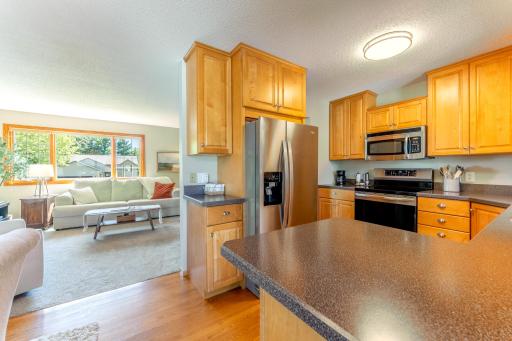 Kitchen pennisula has room for extra seating.