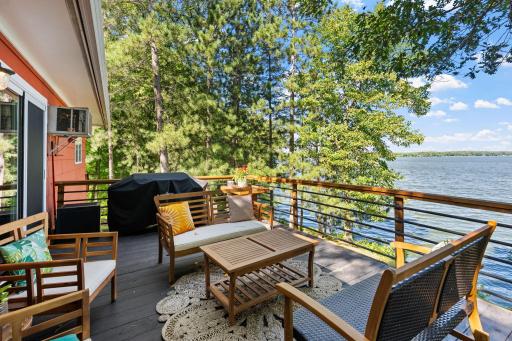 Morning coffee and evening meals come with a beautiful Knife Lake view.