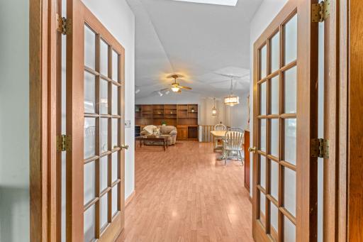 Doors leading to the addition with large family room