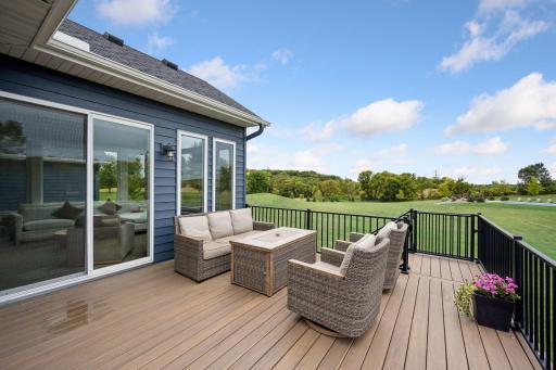 Maintenance free deck with two sets of stairs with locking gates