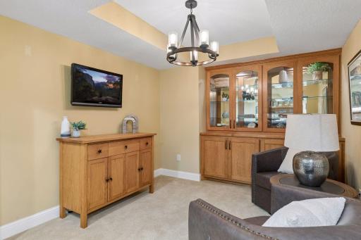 Sitting area with built in hutch to display treasured pieces or adding extra storage.