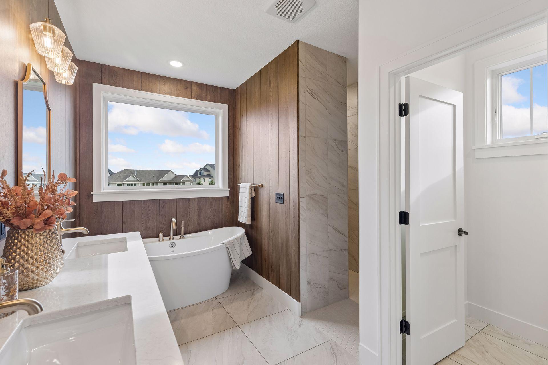 Luxurious soaker tub and tiled shower