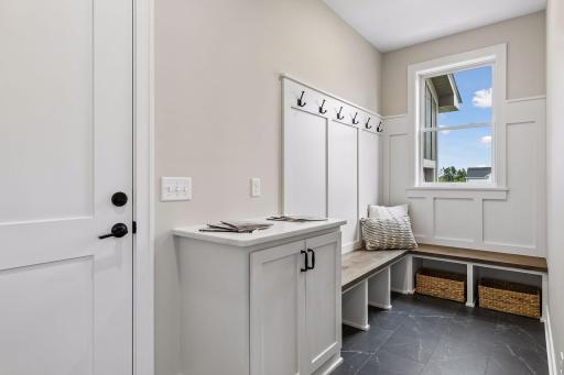 Convenient mudroom off the three-car garage