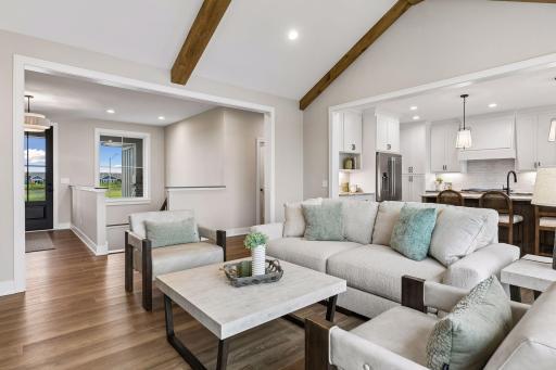 Wood beams add charm and character to the space
