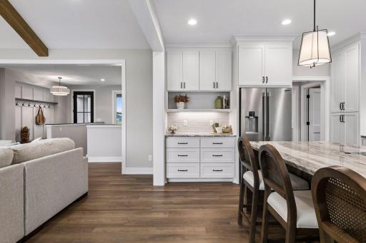 Coffee bar and decorative tile backsplash